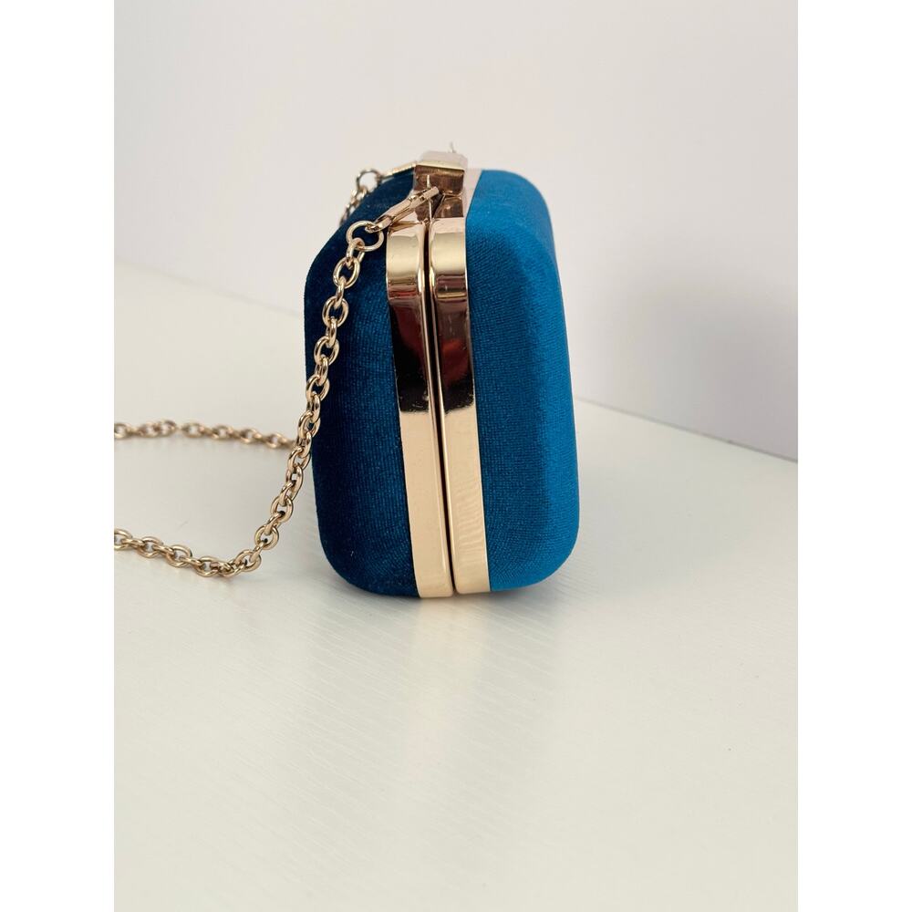 Who What Wear Teal Velvet Clutch Gold Chain Evening Bag Target - Picture 5 of 13